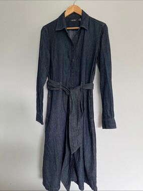 LAUREN Ralph Lauren Dark Navy Denim Long-Sleeve Shirt Dress with Tie Belt